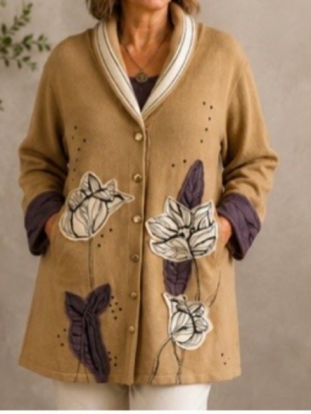Vintage Storybook Knits "Desert Wrap" Floral Duster Cardigan — Cozy, Artsy Sz M - Picture 9 of 13